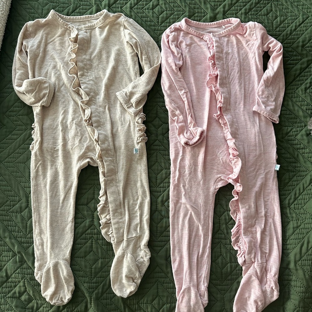 ⭐️2/$20⭐️Posh Peanut Ruffled One Piece Set - Pink and Cream